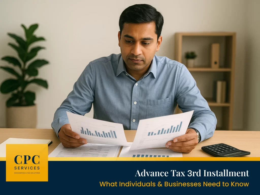 Accountant calculating advance tax for December 2025