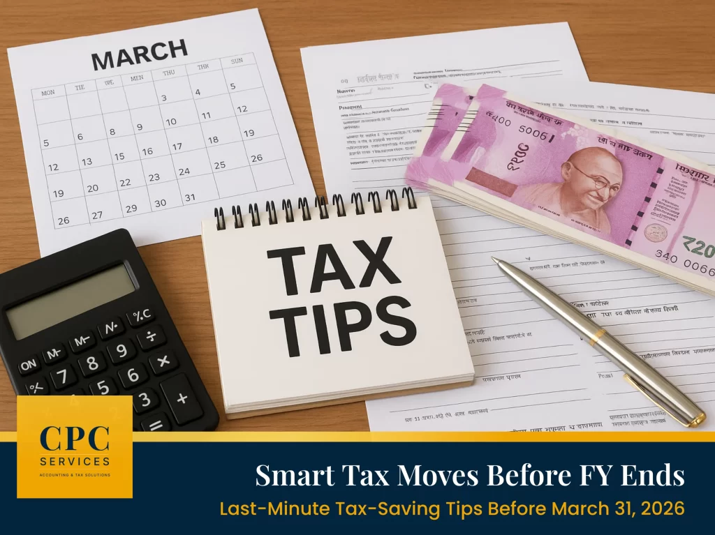 Infographic showing accounting tasks to close FY 2025–26 before March 31