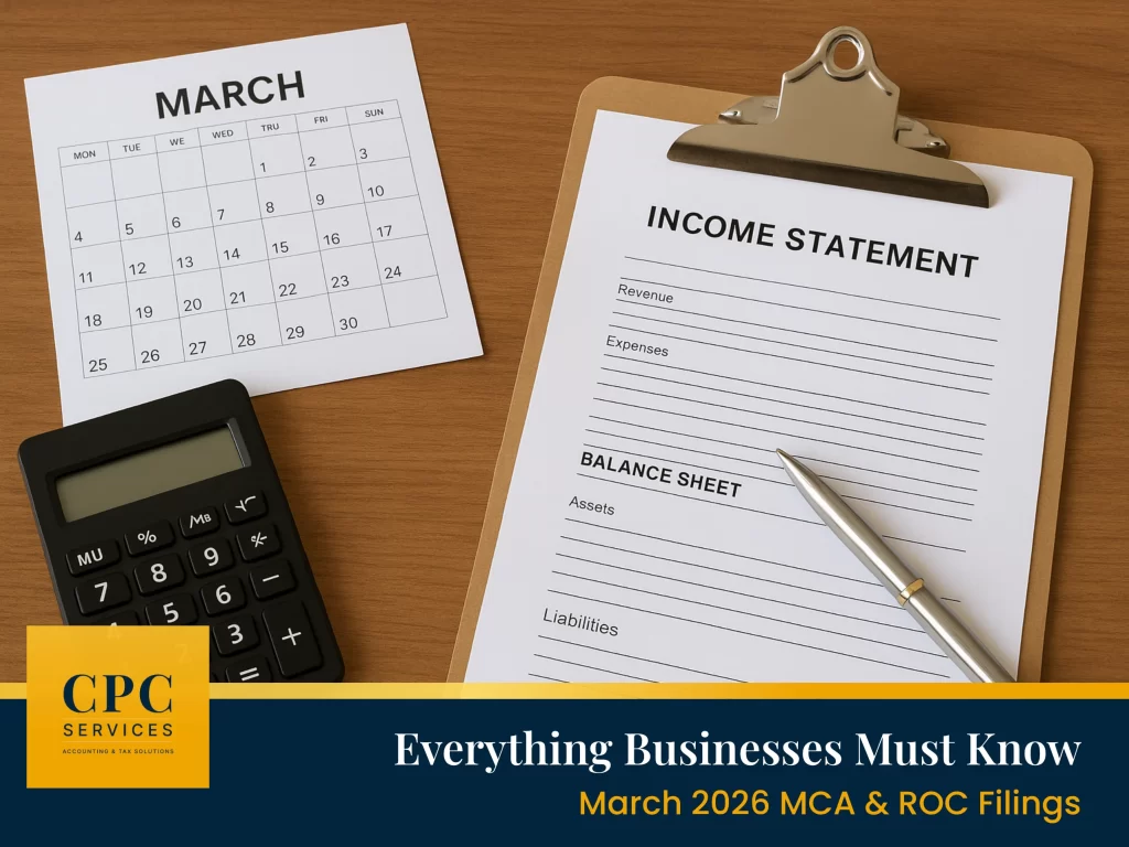 Infographic showing MCA & ROC filing deadlines March 2026